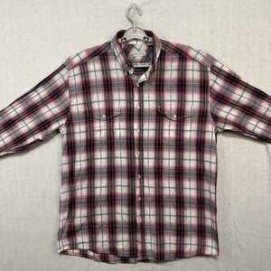 Roper Western Shirt Men's XL Long Sleeve Button Up Red Plaid Country Church Cows